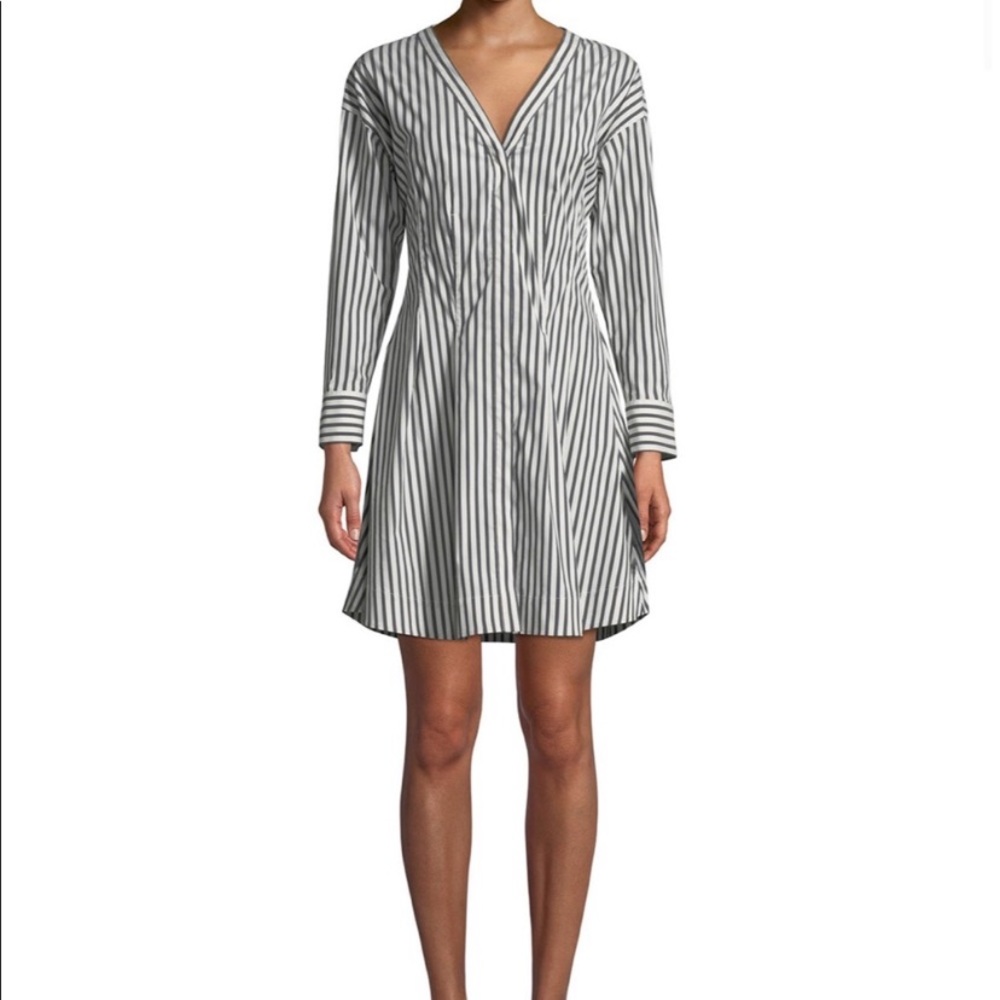 Theory Dark Gray and White Striped Bryson Darted Button Down Dress